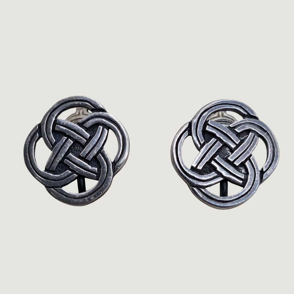 Vintage Sterling Silver Celtic Irish Knot Clip On Earrings 925 Oxidized Silver
